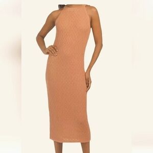 HOUSE OF HARLOW 1960 Tan knit Crochet Midi dress. Size XS